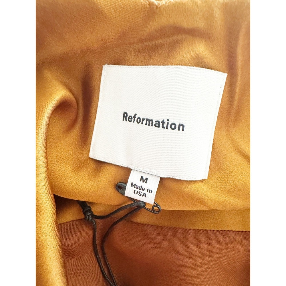Reformation Pernille‎ Tie-Strap Silk Maxi Dress Bronze Gold V-Neck Gown Medium - Picture 7 of 10
